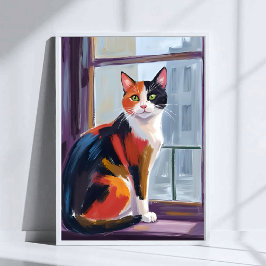 Gato Calico | Arte de Mascota de Ventana en Acuare
