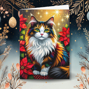 Gato Calico con Poinsettias Navidad Personalizada