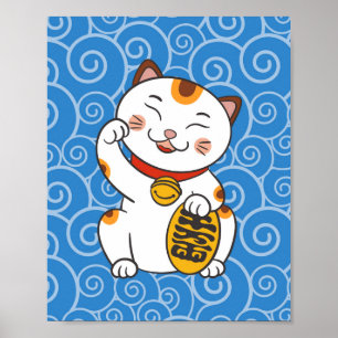 Gato Calico Japonés Afortunado Póster de Maneki
