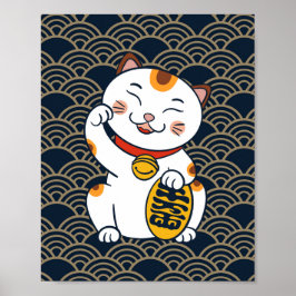 Gato Calico Japonés Afortunado | Póster de Maneki