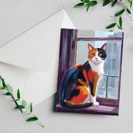 Gato calicó | Tarjeta de mascota de alféizar de ac
