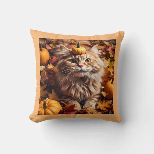 Gato caprichoso con Cojín decorativo de calabazas  (Anverso)