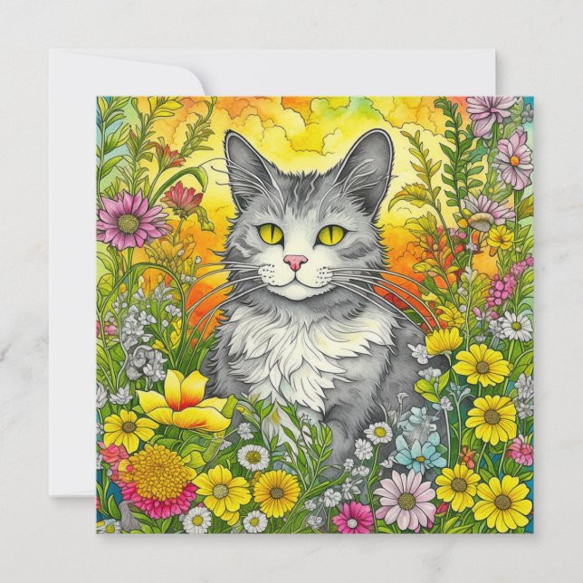 Gato caprichoso y flores (Anverso)