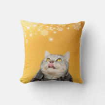 Gato capturando copos de nieve Cojín decorativo de