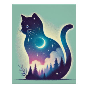 Gato celeste - Poster artístico de doble exposició