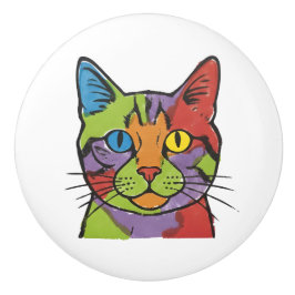 Gato Cerámico Colorido Tirador