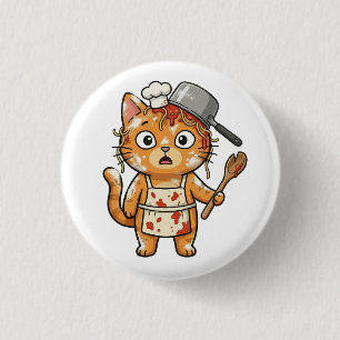Gato Chef Sorprendido Botón de Cocina