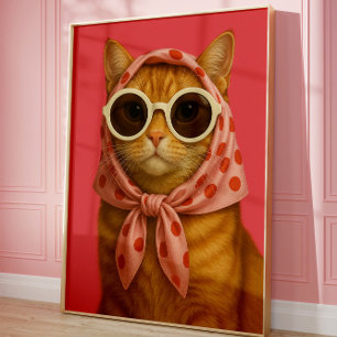 Gato Chic Arte de Pared Impreso con Estética Diver