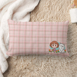 gato, chica y almohada de lanzamiento de tulipanes
