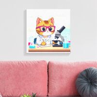 Gato científico Kawaii – Arte de lienzo de laborat