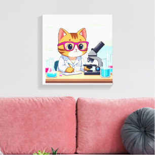 Gato científico Kawaii – Arte de lienzo de laborat