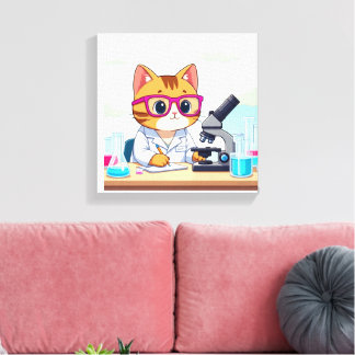 Gato científico Kawaii – Arte de lienzo de laborat
