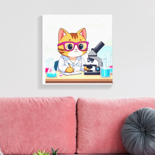 Gato científico Kawaii – Arte de lienzo de laborat (Insitu (Sala de estar))