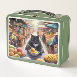 Gato comiendo Khawneawmamuang en Tailandia