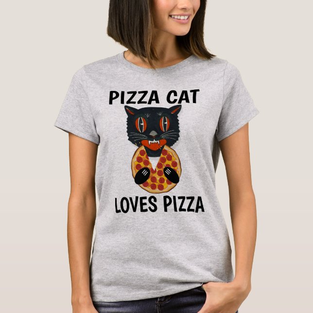 GATO COMIENDO PIZZA, Camisetas divertidas (Anverso)
