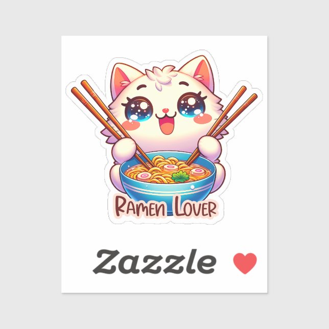 Gato comiendo Ramen, Cute Kawaii, pegatina de gato (Hoja)