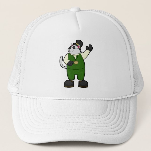 Gato como Groom con café y Gorra (Anverso)