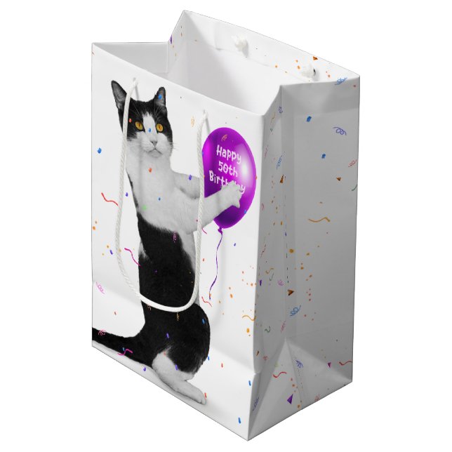 Gato con Bolsa de Regalo Medio de Globo de Cumplea (Angulo Anverso)