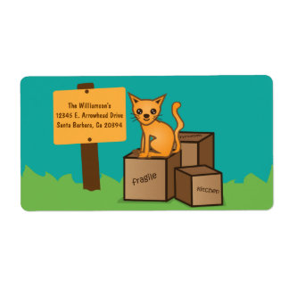 Gato con cajas - Nos estamos mudando - Etiqueta