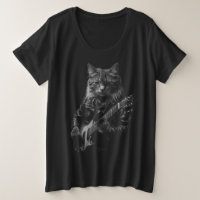Gato con chaqueta de cuero tocando guitarra eléctr