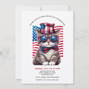 Gato con el Tío Sam Gorra 4 De Julio Invitaciones