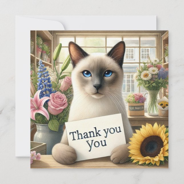 Gato con flor con tarjeta de agradecimiento (Anverso)