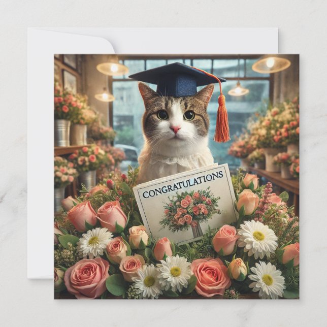 Gato con flor con tarjeta de felicitaciones (Anverso)
