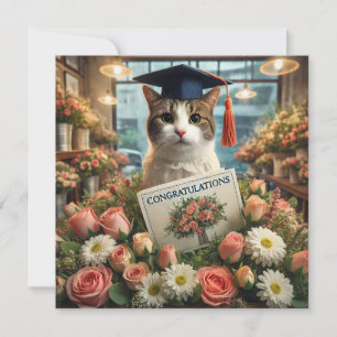 Gato con flor con tarjeta de felicitaciones