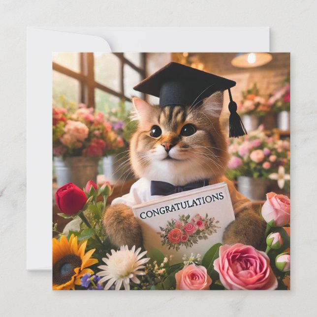 Gato con flor con tarjeta de felicitaciones (Anverso)