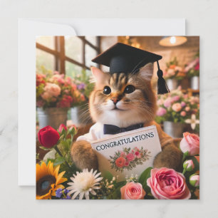 Gato con flor con tarjeta de felicitaciones