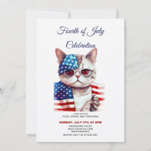 Gato con gafas 4 de julio invitaciones