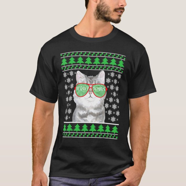 Gato Con Gafas De Sol Meowy Jersey Feo De Navidad (Anverso)