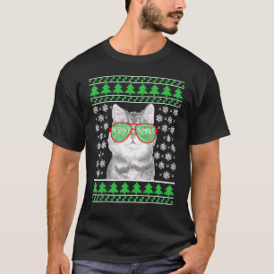 Gato con gafas de sol Navidades feos suéter