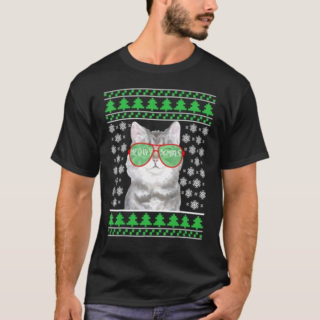Gato con gafas de sol Navidades feos suéter (Anverso)