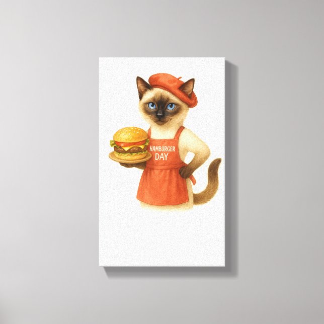 Gato con hamburguesa para decoración de cocina (Anverso)