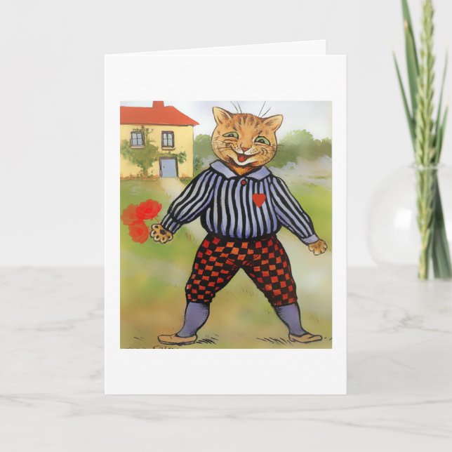 Gato con la tarjeta de la tarjeta del día de San (Anverso)