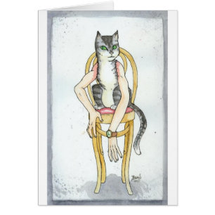 "Gato con la tarjeta en blanco de los brazos