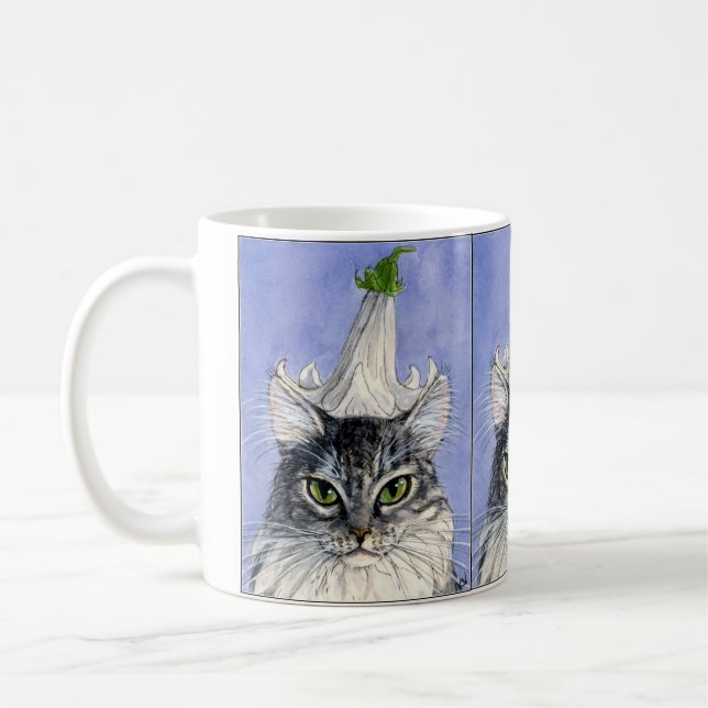 Gato con la taza del gorra del lirio (Izquierda)