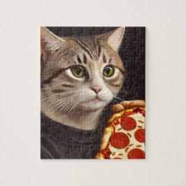 Gato con rompecabezas de pizza
