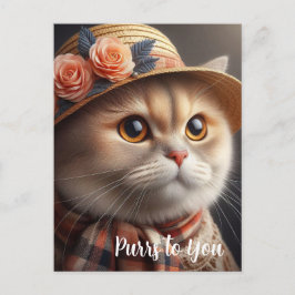 Gato con sombrero de paja Tarjeta postal para aman