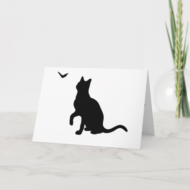 Gato con tarjeta de saludo de mariposa - en blanco (Anverso)