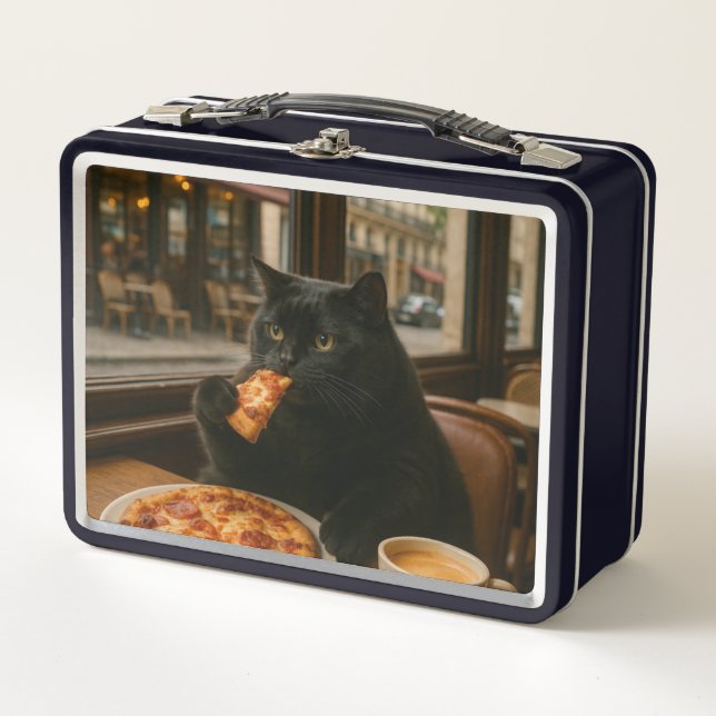 Gato con taza de café en cafetería (Anverso)