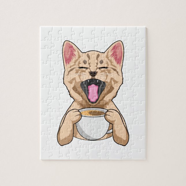 Gato con una taza de café rompecabezas (Vertical)