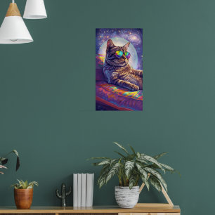 Gato cósmico chillin' en arcoiris matiza el arte