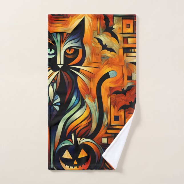 Gato Cubism Halloween (Toalla de mano)