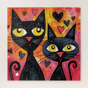 GATO CUTO NEGRO GATO ARTE JIGSAW PUZZLE