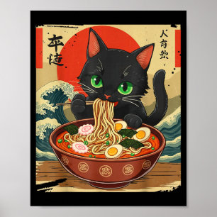 Gato de anime comiendo ramen arte japonés gráfico