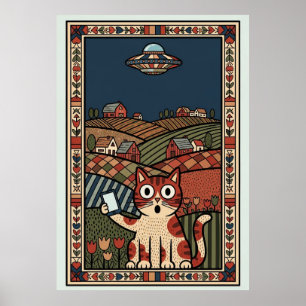 Gato de Arte Popular con OVNI en el Campo Capricho