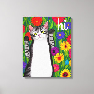Gato de arte popular lindo diciendo hola entre las