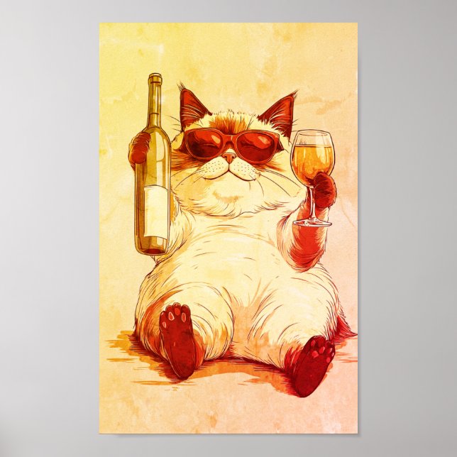 Gato de arte poster moderno bebiendo (Frente)